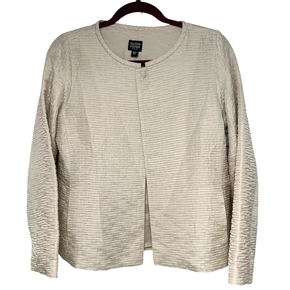 Eileen Fisher Petites Silk Champagne Textured Jacket Women’s Petite Small - Picture 2 of 9